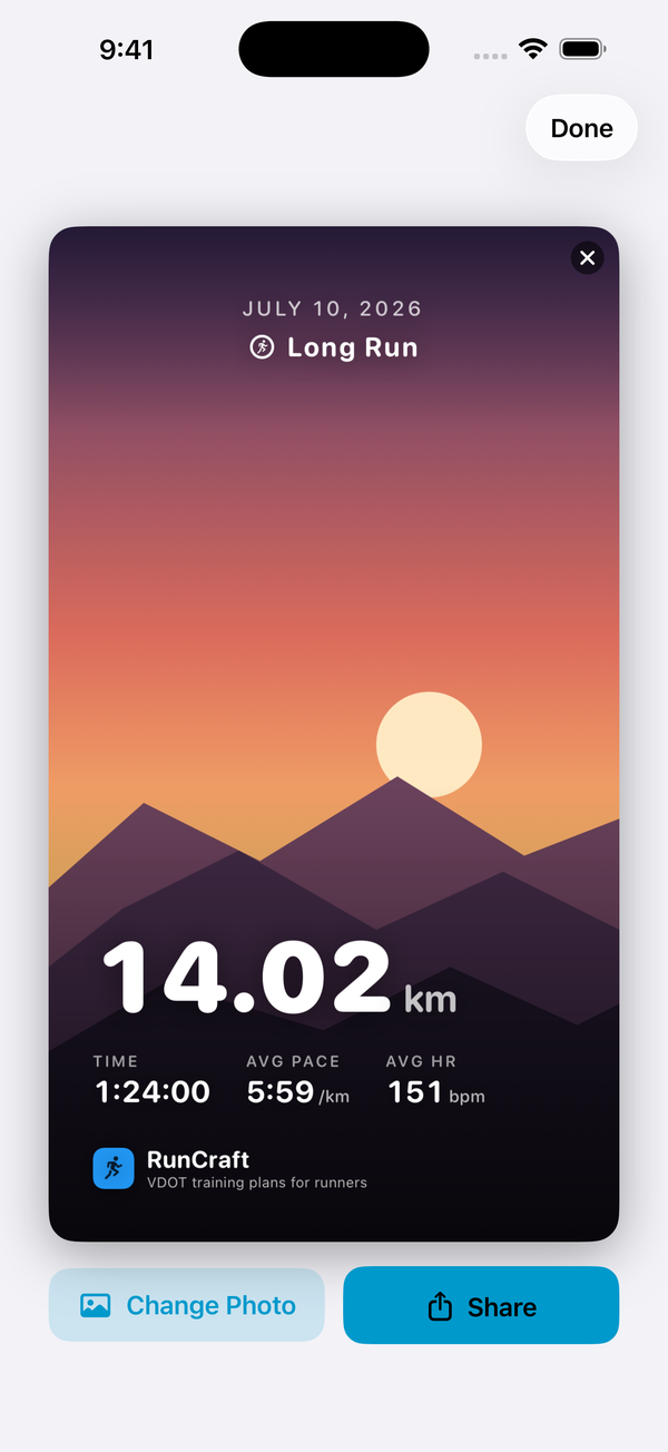 Share card preview over a sunset photo