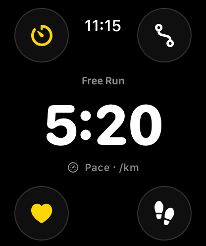 Apple Watch open-goal run with selectable corner metrics